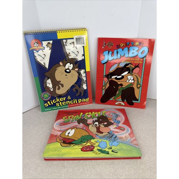 Lot of Vintage Looney Tunes Tasmanian Devil Coloring Sticker Book Pop-Up Book - Picture 1 of 16